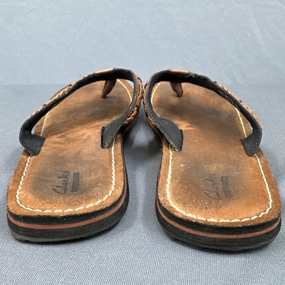 Clarks Fenner Nerice Flip Flop 9 Honey Leather Braided Thong Sandal Boho Beachy - Picture 6 of 11